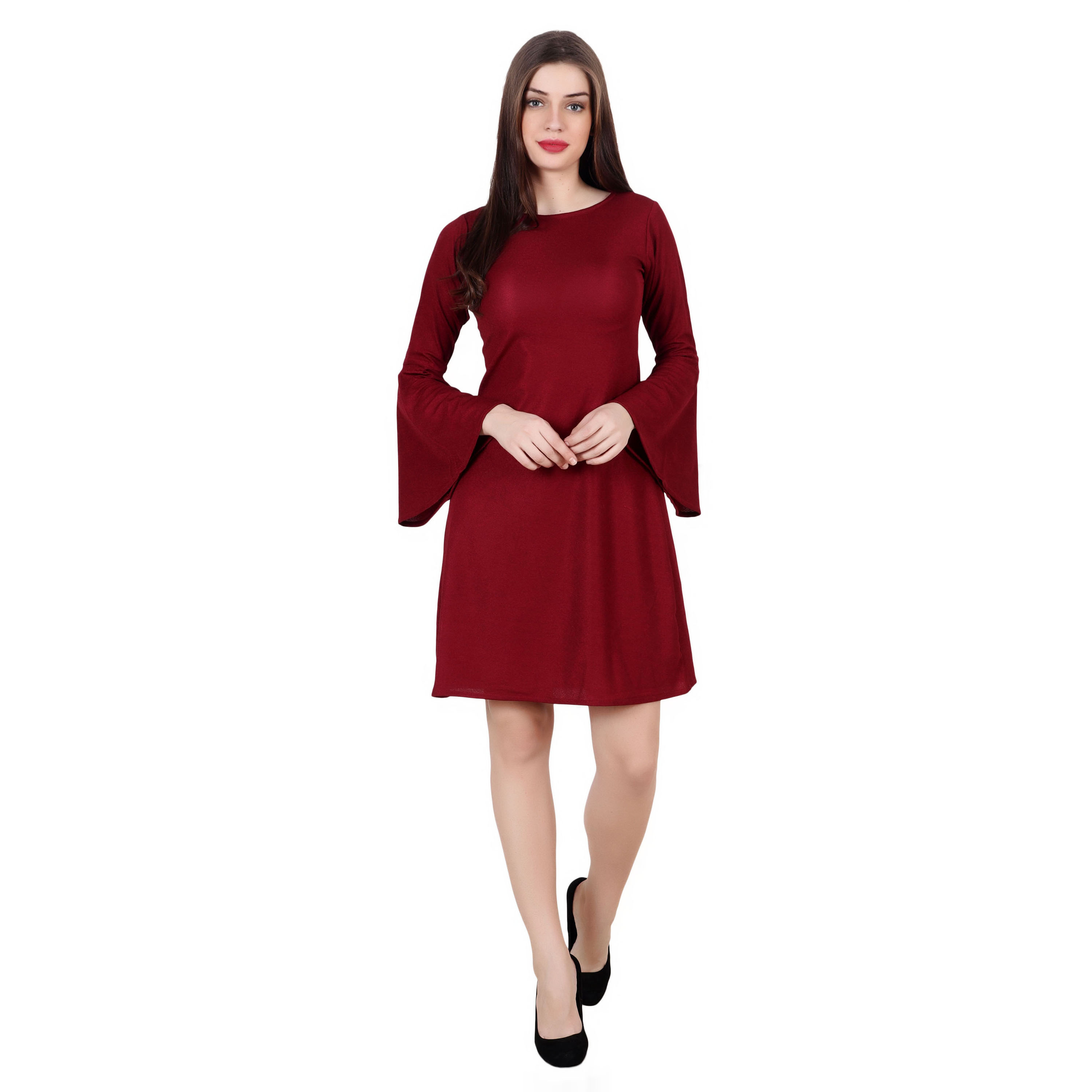WINE BELL SLEEVE FLARED MIDI